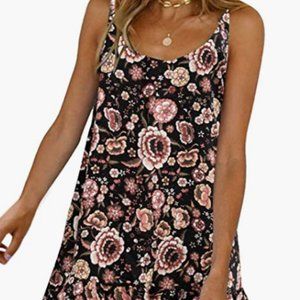 Womens Boho Beach Dress - Floral Spaghetti Strap V Neck A line Dress L
